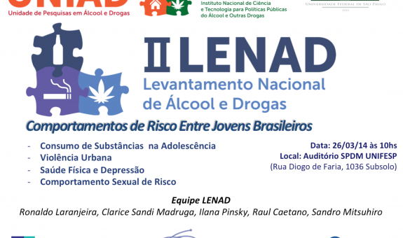 II LENAD - COMPORTAMENTOS DE RISCO ENTRE JOVENS BRASILEIROS - 26 de Março às 10.30 Auditório EPM